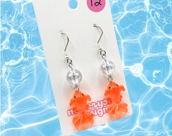 Goldfish Bubble Dangle Earrings Stainless Steel Frutiger Aero Aquariumcore