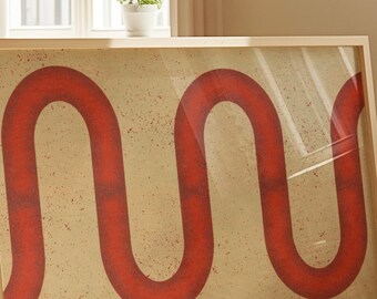 Retro Red Line Art Print, Abstract Modern Home Decor (Digital Download)