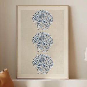 Blue Seashell Wall Art, Coastal Aesthetic Printable Shell Art, Beachy Blue & White Home Decor, Beach Art Prints, Summer Wall Digital Art
