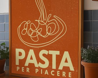 Abstract Pasta Line Art Print: Red Kitchen Wall Decor (Digital Download)