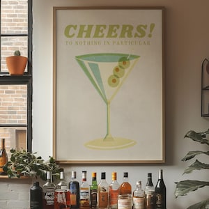 Impression d'art Retro Cheers Martini, décoration de chariot de bar (téléchargement numérique)