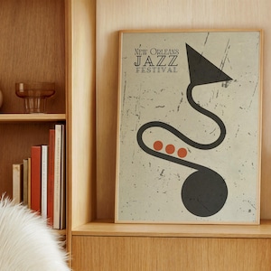 Abstraktes Jazz Kunst Poster, druckbare Musik Grafik, Retro, Minimalist Jazz Festival Digitaldruck, Midcentury New Orleans Jazz Dekor, Print