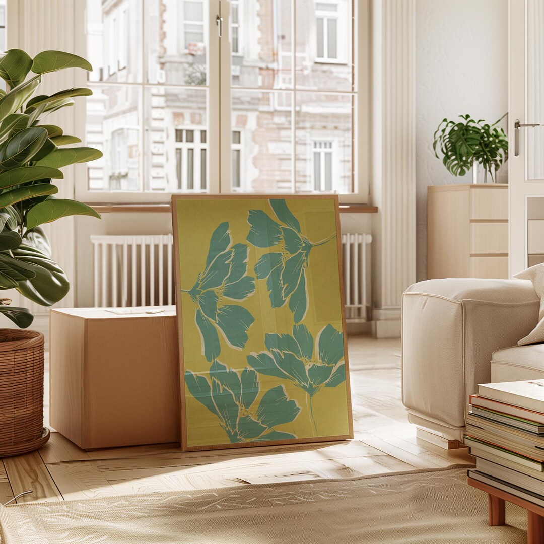 Teal Green Floral Print, Modern Botanical Wall Art (digital Download ...
