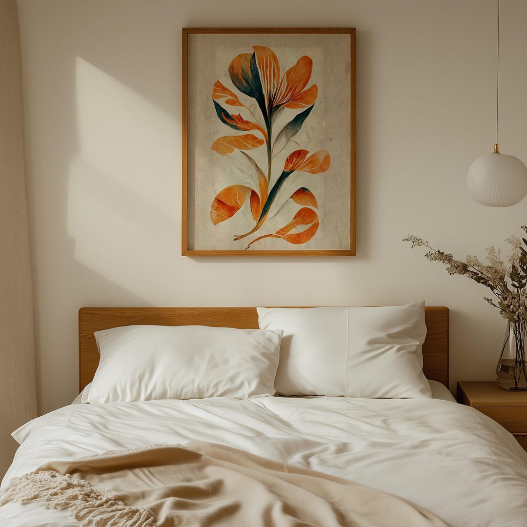 Abstract Orange Floral Print, Boho Botanical Wall Art (digital Print ...