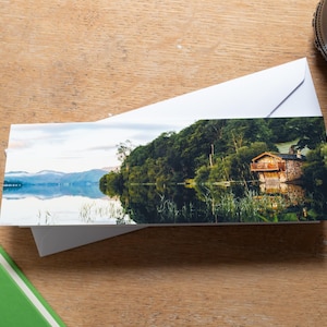 Carte de voeux Lake District, vue panoramique sur le hangar à bateaux d'Ullswater