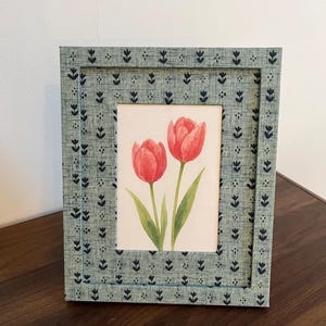 8 x 10 Blue Tulip Patterned Custom Fabric Wrapped Frame and Mat for 5 x 7 Photo