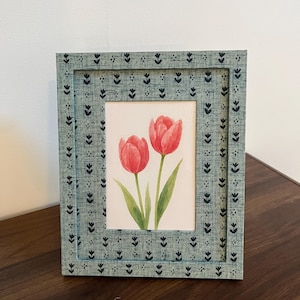 8 x 10 Blue Tulip Patterned Custom Fabric Wrapped Frame and Mat for 5 x 7 Photo