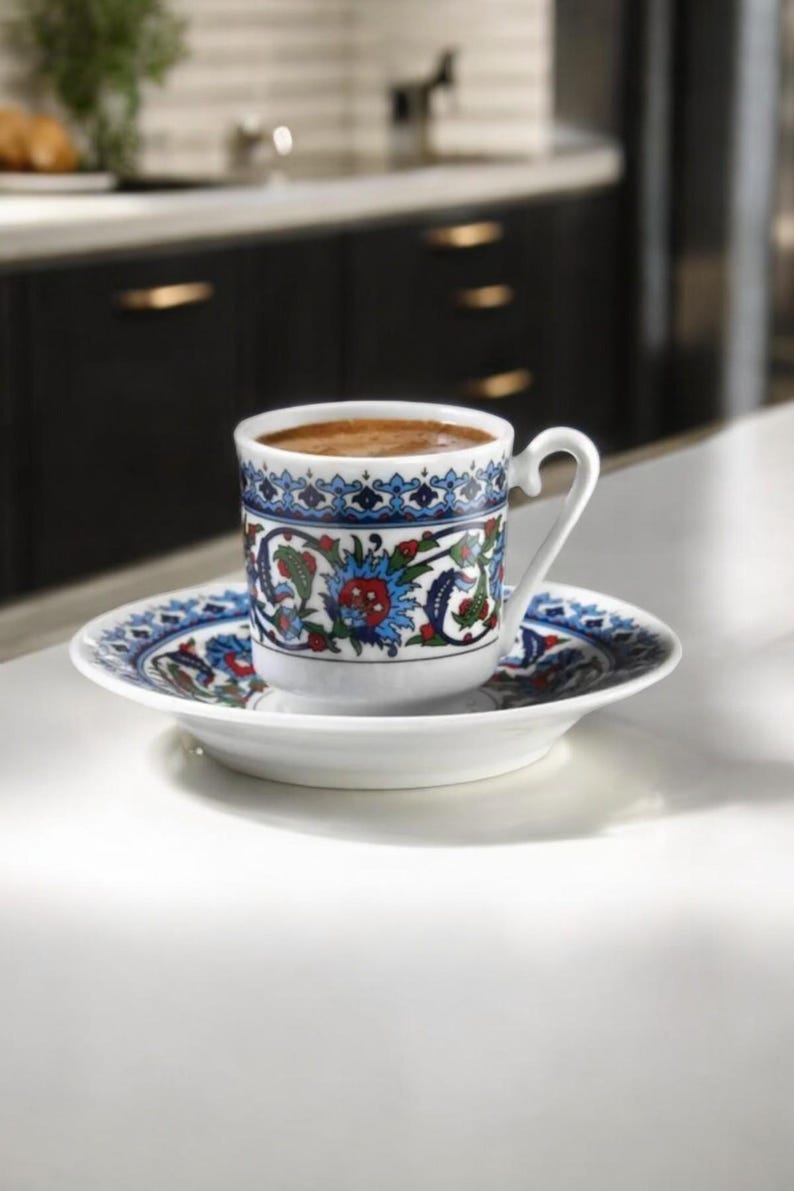 Topkapı Pattern Design Turkish Coffee Set, Turkish Coffee Cups Set, Espresso Cups Set, Arabic Coffee Set, Cup And Saucer Set, Espresso Set