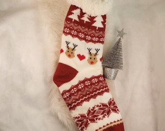 Christmas Thicken Cozy Soft Socks, Fleece Sherpa Warm Reindeer Christmas Tree Themed Slipper Socks, Toes Anti-slip Socks,Valentines Day Gift