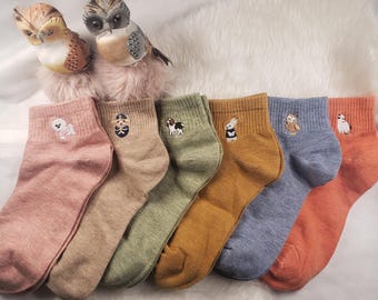 Animal Design Ankle Socks, Women's Low Cut Cotton Funny Socks, 2 Pairs dog Rabbit Sheep Owl Socks, Birthday Gift, Valentines Day Gift