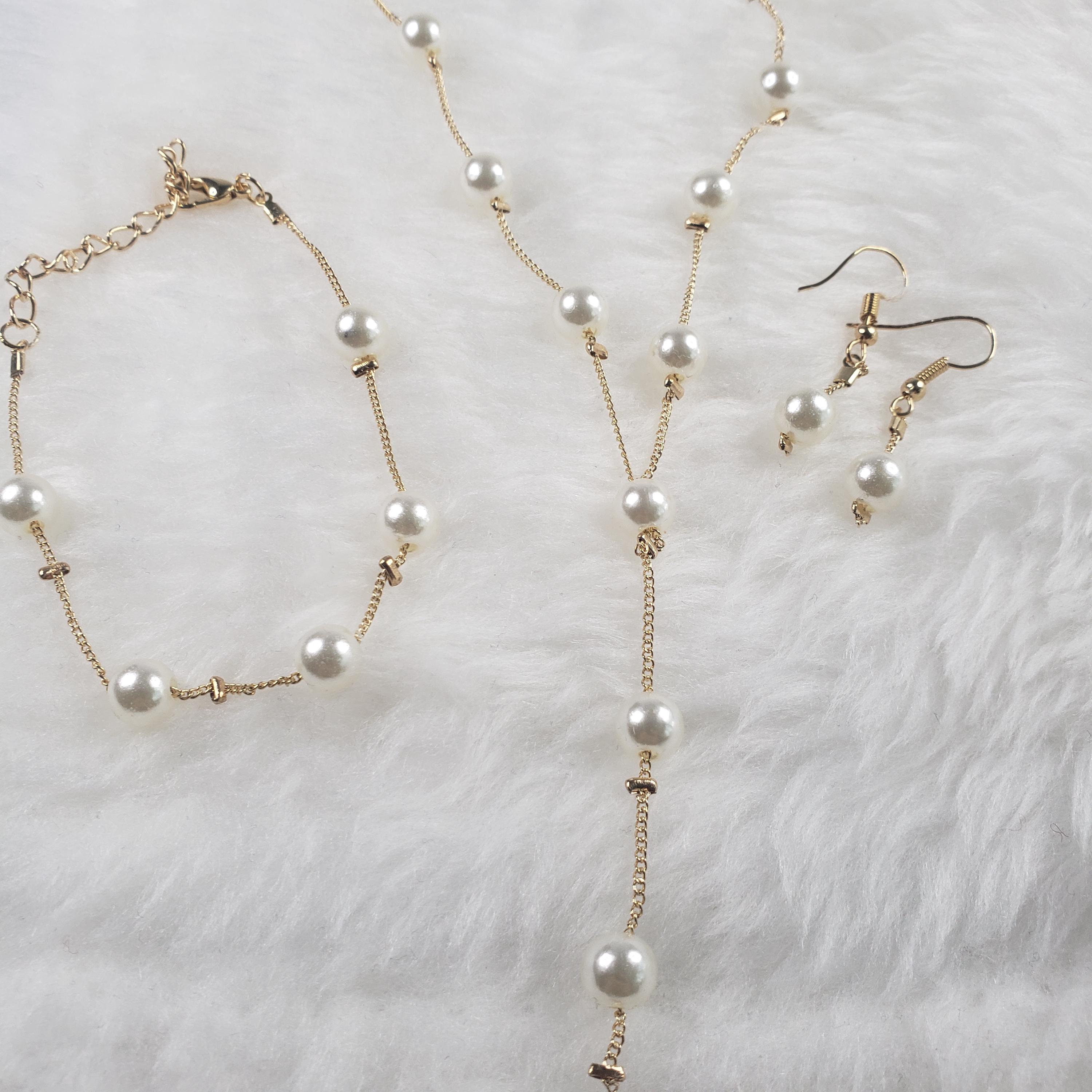 Ensemble De Bijoux 3 Pièces (collier, Boucles D'oreilles, Bracelet) - Couleur Gris/beige - Neuf Sans Emballage