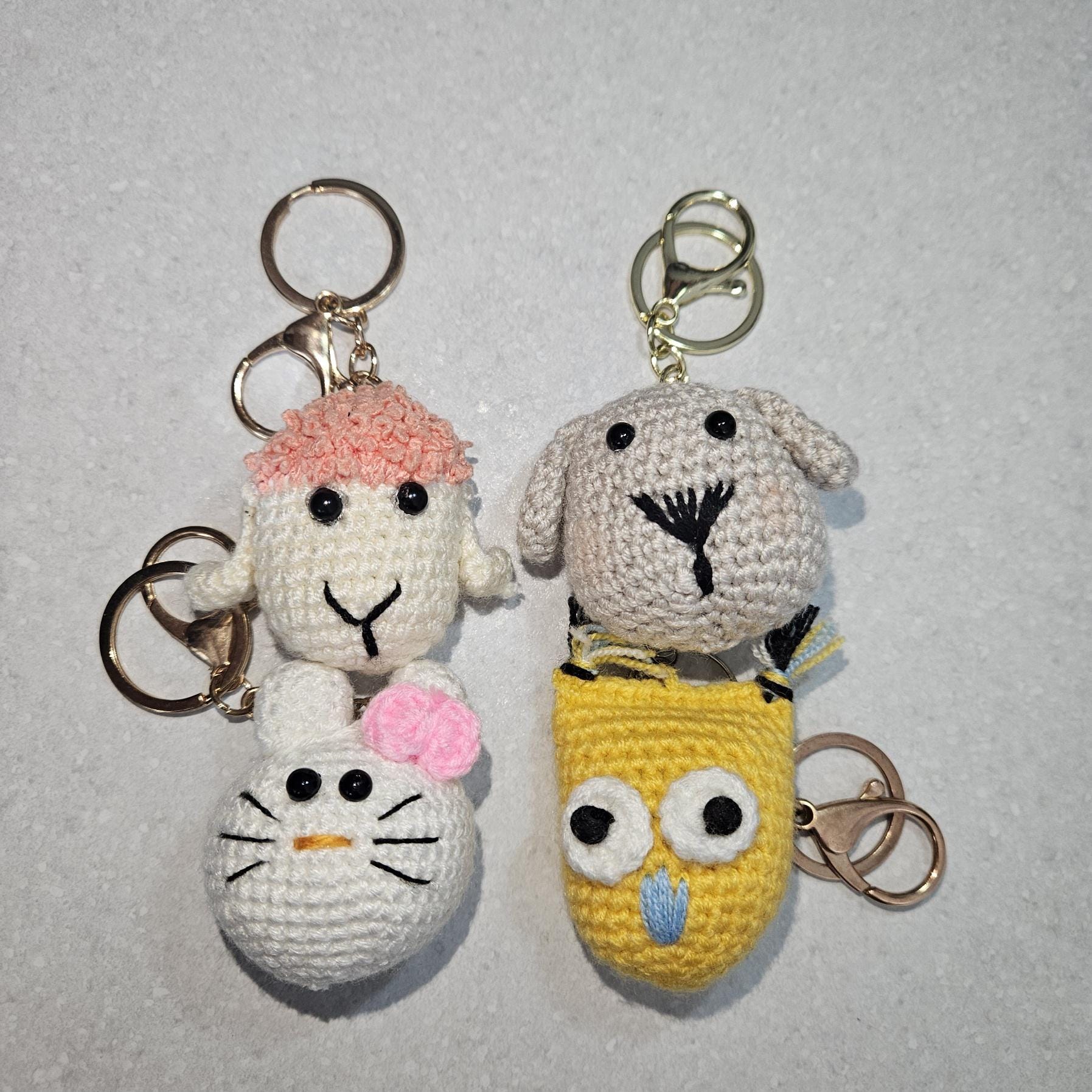 Crocheted Keychain, Handmade Cotton Amigurumi Bag Charm, Hand