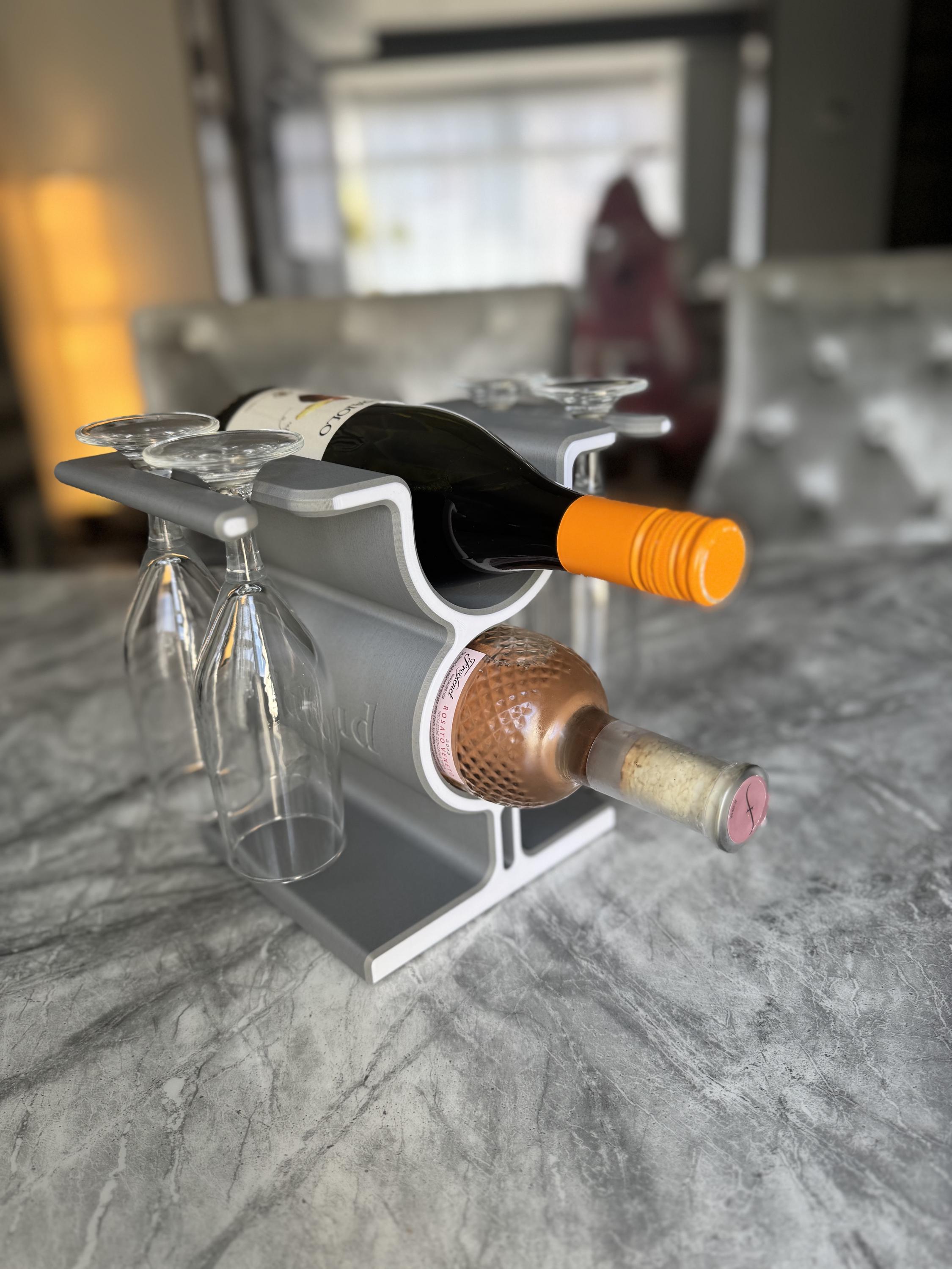 Personalized Wine Bottle & Glass Holder: Modern Concrete-Style Rack