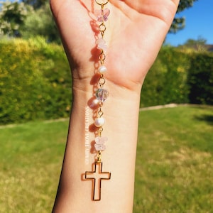 Jeweled Cross Car Rear View Mirror Charm, Car Accessory Interior Decor, Sun Catcher, Room Decor