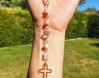 Jeweled Cross Car Rear View Mirror Charm, Car Accessory Interior Decor, Sun Catcher, Room Decor