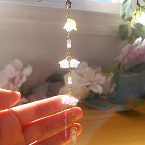 Lily of the Valley with Violet Quartz Car Rear View Mirror Charm, Car Accessory Interior Decor, Sun Catcher, Room Decor