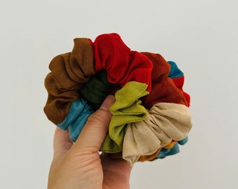 Patchwork Linen Scrunchie Set, Zero Waste Hair Tie