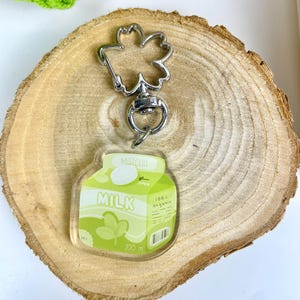 Llavero cartón de leche matcha, kawaii, lindo, lindo, llavero, comida coreana, lindo llavero, japonés