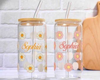 Personalized Birth Flower Tumbler With Name, Coffee Cup, Mothers Day, Birth Flower Glass, Gifts for Her, Bridesmaid Proposal, Party Favor