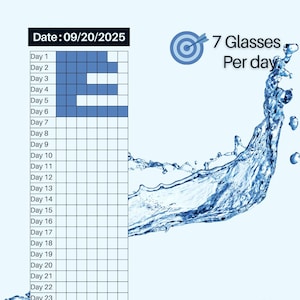Maandelijkse watertracker Imprimable, hydratatietracker, wateropname, waterherinnering drinken, waterdagboek, A4-formaat
