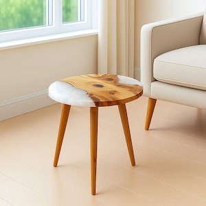 Round Epoxy Coffee Table: Customizable Pearl Resin End Table Made of Olive Wood