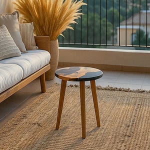 Smoke Epoxy Coffee Table Made of Olive Wood: Modern Personalized Round Black Resin Side Table