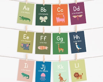 Flashcard ABC con animali dello zoo in stile boho / Decorazioni scolastiche moderne (Download digitale)