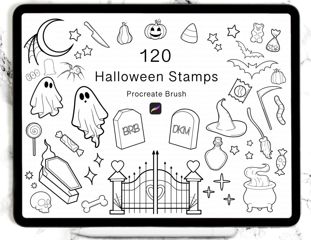 120 Halloween Procreate Stamp Brush | Halloween Procreate | Cute ...