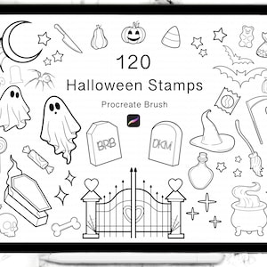 120 Halloween Procreate Stamp Brush | Halloween Procreate | Cute Halloween | Halloween Tattoo | Procreate Brushes | Procreate Bundle
