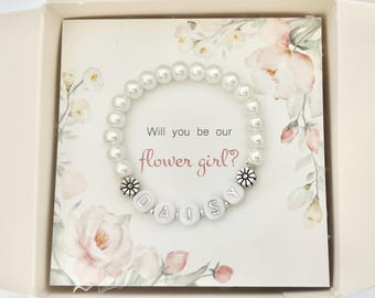 Junior bridesmaid gift junior bridesmaid bracelet silver flower girl bracelet flower girl proposal gift ideas girl white pearl bracelet girl