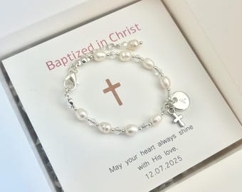 Natural freshwater pearl bracelet for girl, Baptism gift First Communion gift