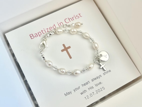 Natural freshwater pearl bracelet for girl, Baptism gift First Communion gift
