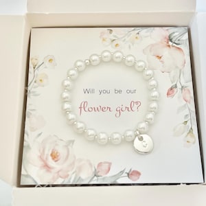 Flower girl proposal gift box flower girl pearl bracelet flower girl personalized gift girl white pearl bracelet flower girl gift ideas