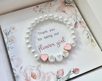 Flower girl gift box for little girl flower girl bracelet white pearl bracelet for wedding Thank you for being our flower girl jewelry