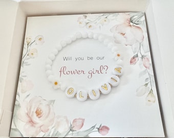 Flower girl gift box flower girl bracelet flower girl proposal gift little girl white bracelet daisy bracelet wedding flower girl gift ideas
