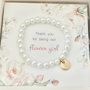 Flower girl gift flower girl pearl bracelet flower girl proposal box little girl white pearl bracelet wedding flower girl proposal gift idea