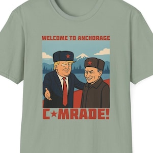 Political Satire T-Shirt - Trump & Putin on Red Carpet in Anchorage, Gildan 64000 Softstyle T-shirt, 9 Colors, XS-5XL