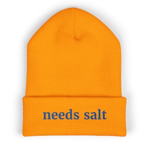 Funny Embroidered Beanie: &quot;needs salt&quot; Knit Winter Hat