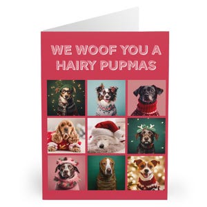 Semi-Glossy 5-Pack Christmas Dog Greeting Cards, Blank Inside, Holiday Card Set, Funny Xmas Dogs, Dog in Sweaters Card, Festive Pets