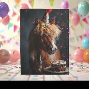 Grußkarten, Party Pony Lustige Geburtstagskarte, Pferdeliebhaber, Tierliebhaber Karte, Reiter, Scherz Geburtstagskarte, Geburtstagsfeier
