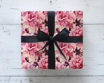 Pink Peonies Floral Wrapping Paper, Romantic Wedding Gift Wrap, Elegant Peony Gift Wrap, Luxury Floral Wrapping Paper