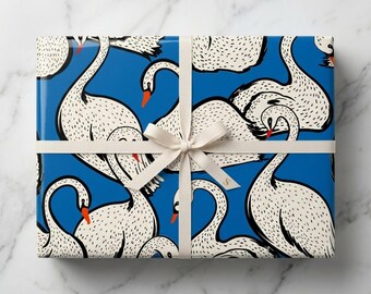 Blue Swan Wrapping Paper, Romantic Bird Gift Wrap, Wedding Wrapping Paper, Anniversary Gift Wrap, Elegant Swan Gift Wrap