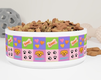 Pet Bowl Woof Colorful Cute Dog Design Puppy Bowl for Dogs Dog Food Dish Pet Accessory Gifts for Dog Lovers for Him Her Dog Parent Gift