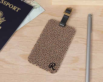 Monogram bagagelabel met luipaardprint, reis-ID met dierenprint, bagagelabel, koffer-ID, gepersonaliseerd bagagelabel, reisaccessoire