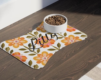 Alfombrilla personalizada para comederos de mascotas - Estampado floral vintage, alfombrilla para comedero de perros, almohadilla para comedero de gatos, bandeja para comida de cachorros, regalo para amantes de perros y gatos.