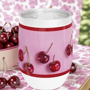 Cherry Print Wine Tumbler, Cherry Drinkware Wine Gift for Wine Lovers Party Accessory Cherry Enthusiast Cherry Tumbler Gift for Her