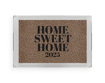 Elegante bandeja de acrílico para servir, decoración del hogar, accesorio de cocina, regalo único, artículos esenciales para el entretenimiento, estilo estampado de leopardo.