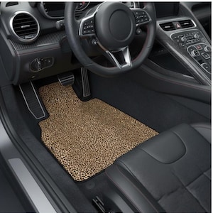 Leopard Print Car Mats | Front Floor Mats, Brown Animal Print, set of two for driver and passenger seat