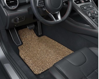 Leopard Print Car Mats | Front Floor Mats, Brown Animal Print, set of two for driver and passenger seat