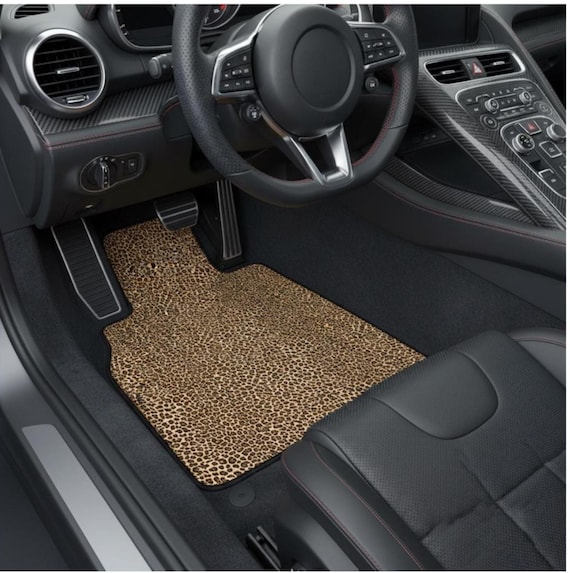 Leopard Print Car Mats | Front Floor Mats, Brown Animal Print, set of two for driver and passenger seat